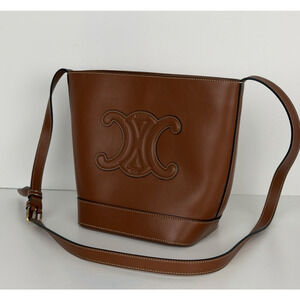 Celine Bucket Cuir Triomphe Bag in Tan Smooth Calfskin Leather D8